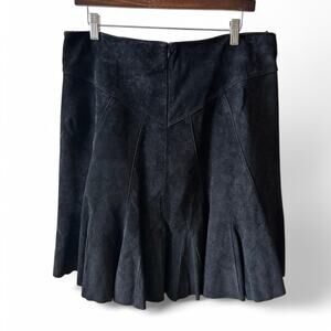 Vintage Black Suede leather Pleated Skirt Women’s Size 12 A-Line Midi